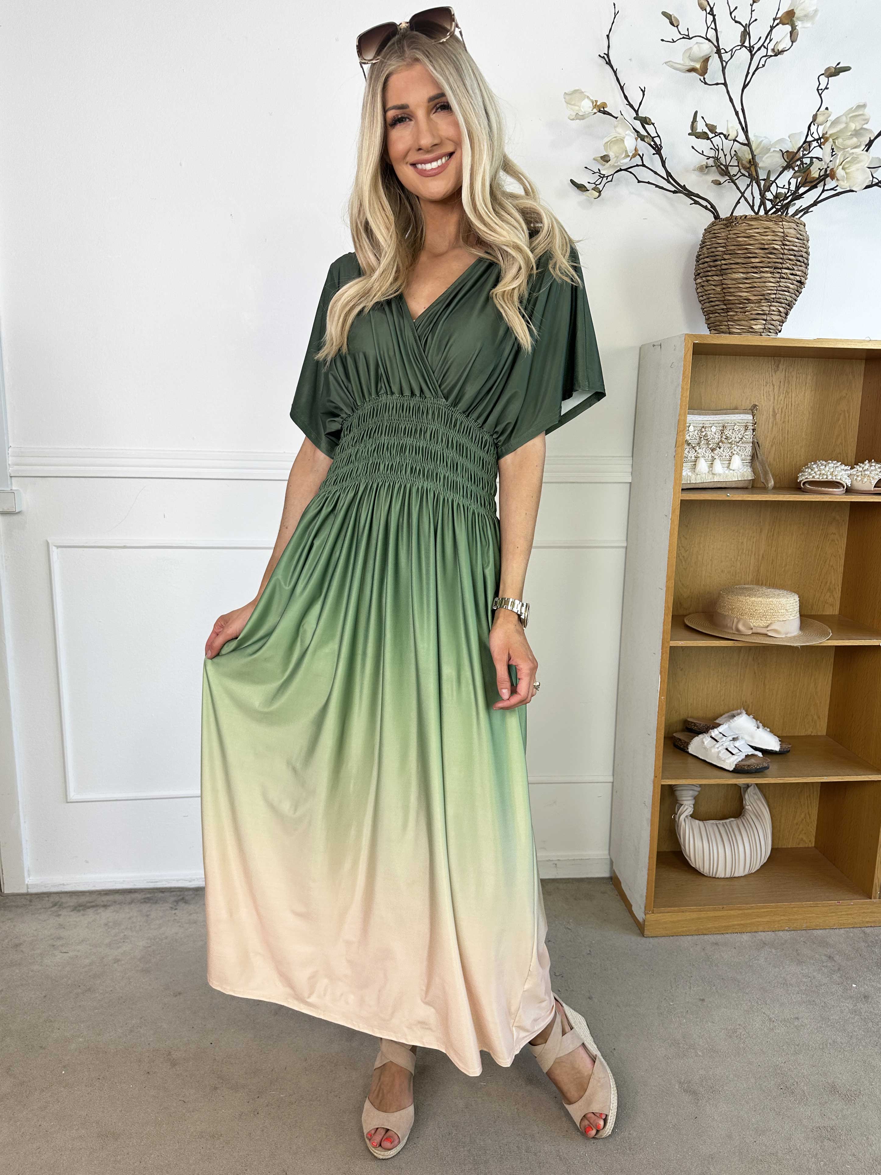 Pams Fade - Lang flerfarvet elastisk kjole